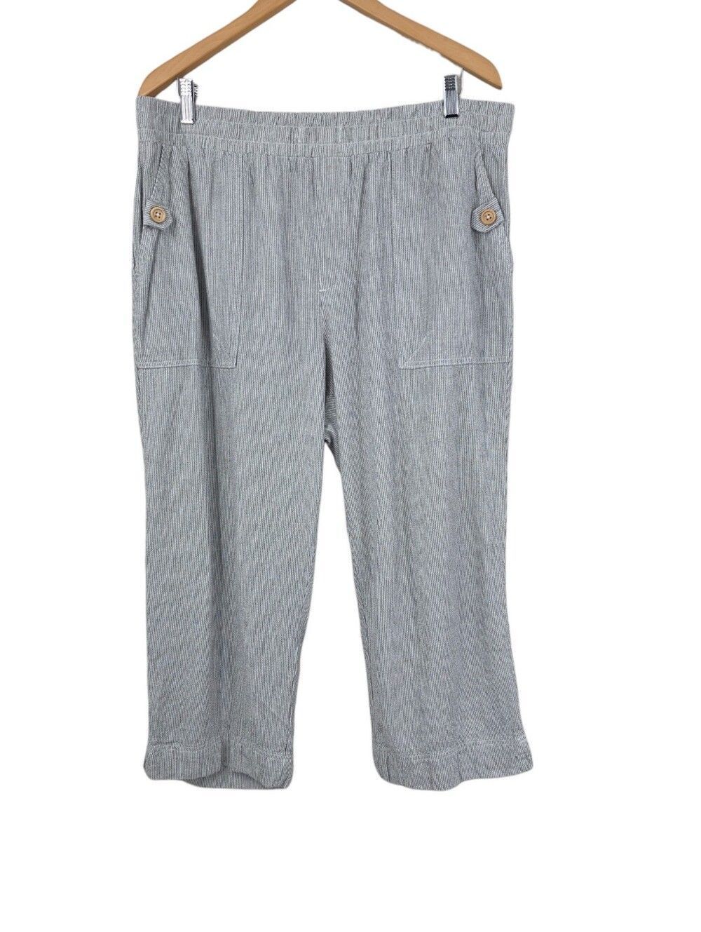 Westbound Linen Blend Cropped Pants Capri Pedal Pushers Striped Gray White